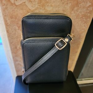 Crossbody Bag Gold Accents Faux Leather Black